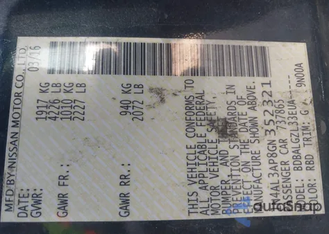 2016 Nissan Altima 2.5/2.5 S/2.5 Sl/2.5 Sr/2.5 Sv from USA, damaged, VIN 1N4AL3AP8GN352321